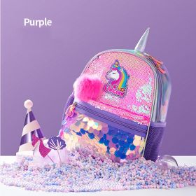 School Backpacks for Kids Girls - SUNVENO Girls Unicorn Backpacks Preschool Girls Bag Sequins School Bag Toddler Backpack Animal for Children 3-8 Yrs, (Color: Purple)
