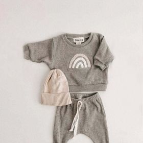 Baby Rainbow Sun Pattern Hoodies Combo Pants Sets (Size/Age: 90 (12-24M), Color: GREY)