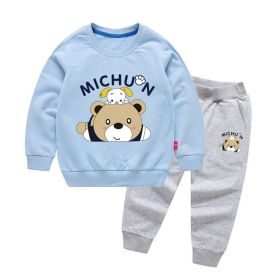 Baby Cartoon Bear Graphic Hoodie With Trousers Sets (Size/Age: 110 (3-5Y), Color: Blue)