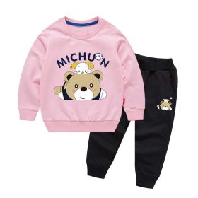 Baby Cartoon Bear Graphic Hoodie With Trousers Sets (Size/Age: 120 (5-7Y), Color: Light Pink)