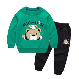 Baby Cartoon Bear Graphic Hoodie With Trousers Sets (Size/Age: 80 (9-12M), Color: Green)
