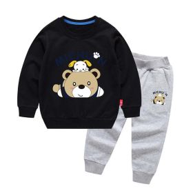 Baby Cartoon Bear Graphic Hoodie With Trousers Sets (Size/Age: 80 (9-12M), Color: black)