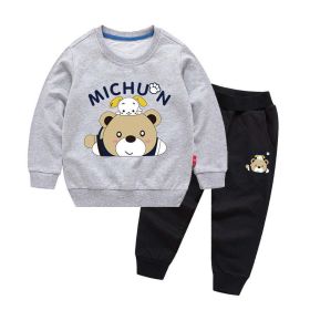 Baby Cartoon Bear Graphic Hoodie With Trousers Sets (Size/Age: 130 (7-8Y), Color: GREY)