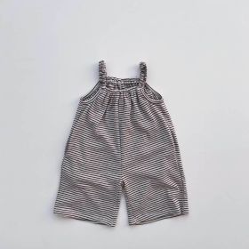 Baby Girl Striped Pattern Sleeveless Long-Rompers In Spring (Size/Age: 90 (12-24M), Color: black)