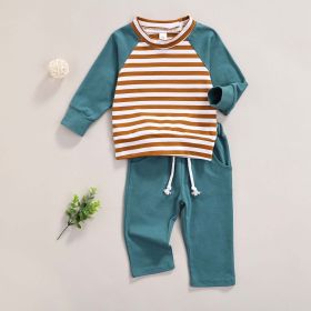 Baby Striped Pattern Contrast Design Hoodies Combo Solid Pants Sets (Size/Age: 80 (9-12M), Color: Blue)