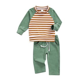 Baby Striped Pattern Contrast Design Hoodies Combo Solid Pants Sets (Size/Age: 100 (2-3Y), Color: Green)