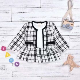 Baby Girl Contrast Design Long Sleeved Dress Combo Plaid Pattern Coat Chanel's Sets (Size/Age: 80 (9-12M), Color: White)