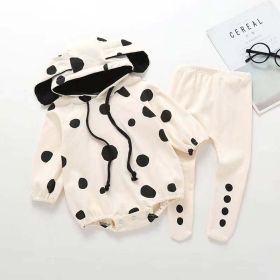 Baby Polka Dot Pattern Onesies With Hat Combo Solid Trousers Sets (Size/Age: 73 (6-9M), Color: beige)
