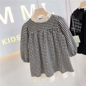 Baby Girl Houndstooth Pattern Mesh Patchwork Chanel's Dress (Size/Age: 90 (12-24M), Color: black)