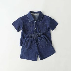 Baby Solid Color Butoon Front Denim Shirt Combo Shorts Sets In Summer (Size/Age: 80 (9-12M), Color: Blue)