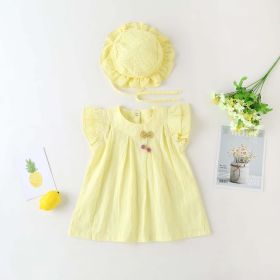 Baby Girl 1pcs Solid Color Flounce Sleeves Bow Tie Dress & Hat (Size/Age: 73 (6-9M), Color: Yellow)