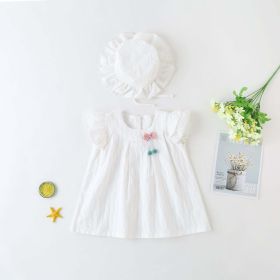 Baby Girl 1pcs Solid Color Flounce Sleeves Bow Tie Dress & Hat (Size/Age: 90 (12-24M), Color: White)