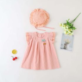 Baby Girl 1pcs Solid Color Flounce Sleeves Bow Tie Dress & Hat (Size/Age: 73 (6-9M), Color: pink)