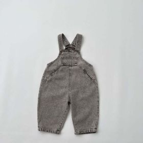 Baby Unisex Washed Denim Fabric Loose Overall (Size/Age: 120 (5-7Y), Color: black)