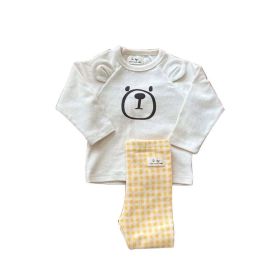 Baby Cute Bear Pattern Shirt Combo Plaid Pattern Pants Sets Home Clothes (Size/Age: 66 (3-6M), Color: beige)