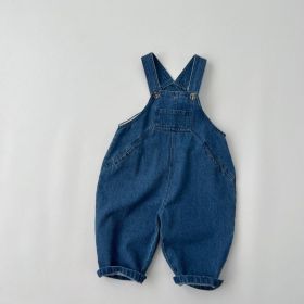 Baby Unisex Washed Denim Fabric Loose Overall (Size/Age: 120 (5-7Y), Color: Blue)