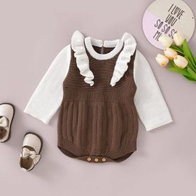 Baby Girl False Lace Design Knitted Onesies (Size/Age: 59 (0-3M), Color: Coffee)