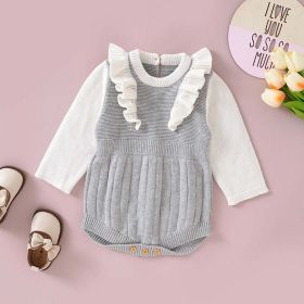 Baby Girl False Lace Design Knitted Onesies (Size/Age: 66 (3-6M), Color: GREY)