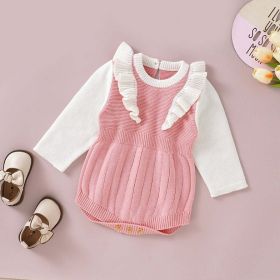 Baby Girl False Lace Design Knitted Onesies (Size/Age: 80 (9-12M), Color: pink)