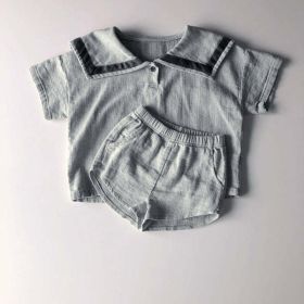 Baby Girl 1pc Contrast Tape Lapel Tops & Shorts Navy Style College Sets (Size/Age: 100 (2-3Y), Color: GREY)