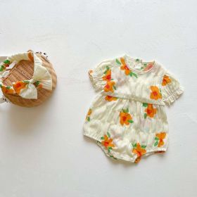 Baby Girls Floral Print Pattern Puff Sleeved Onesies In Summer (Size/Age: 100 (2-3Y), Color: White)