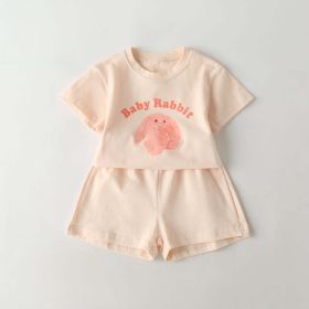 Baby Cartoon Animal & Slogan Pattern Short Sleeved Tee Combo Solid Shorts Sets (Size/Age: 100 (2-3Y), Color: pink)