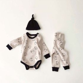 Baby Cartoon Animal Graphic Long Sleeves Bodysuit Combo Pants With Hat Sets Tracksuit (Size/Age: 80 (9-12M), Color: GREY)