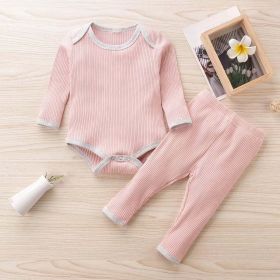 Baby Ribbed Knitted Pattern Solid Color Onesies Combo Trousers Sets Pajamas (Size/Age: 80 (9-12M), Color: pink)