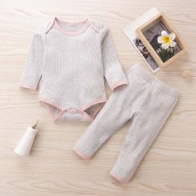 Baby Ribbed Knitted Pattern Solid Color Onesies Combo Trousers Sets Pajamas (Size/Age: 80 (9-12M), Color: GREY)