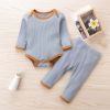 Baby Ribbed Knitted Pattern Solid Color Onesies Combo Trousers Sets Pajamas