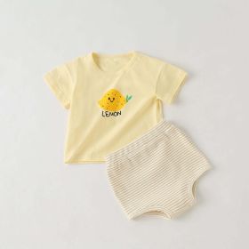 Baby Girl Fruit Pattern Short Sleeve Tops Combo Striped Graphic Triangle Shorts 1 Pieces Sets (Size/Age: 66 (3-6M), Color: Yellow)