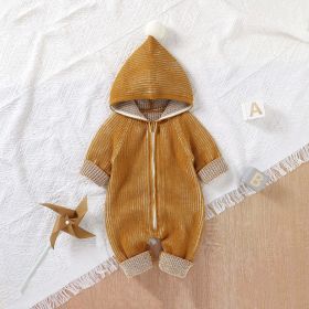 Baby Solid Color Zipper Front Design Hooded Knitted Romper (Size/Age: 80 (9-12M), Color: brown)