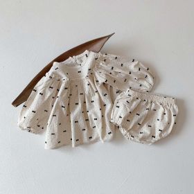 Baby Girl Bow & Polka Dot Graphic A-Line Long Sleeves Shirt Combo Triangle Shorts 1 Pieces Sets (Size/Age: 66 (3-6M), Color: Apricot)
