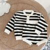 Baby Striped Pattern Simple Style Knit Cardigan With Triangle Short Sets