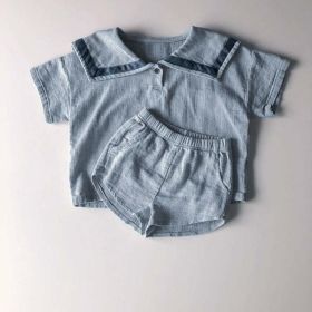 Baby Girl 1pc Contrast Tape Lapel Tops & Shorts Navy Style College Sets (Size/Age: 100 (2-3Y), Color: Blue)