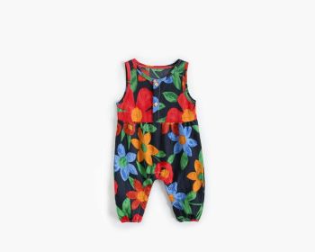 Baby Girl Floral Print Pattern Buttoned Design Sleeveless Rompers (Size/Age: 66 (3-6M), Color: black)