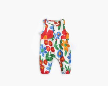 Baby Girl Floral Print Pattern Buttoned Design Sleeveless Rompers (Size/Age: 80 (9-12M), Color: White)