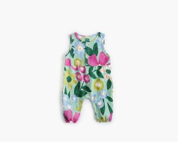 Baby Girl Floral Print Pattern Buttoned Design Sleeveless Rompers (Size/Age: 100 (2-3Y), Color: Green)