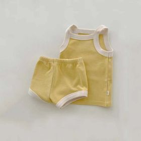 Baby Girl Solid Color Thin Style Pure Cotton Vest Combo Shorts 2 Pieces Sets Home Clothes (Size/Age: 90 (12-24M), Color: Yellow)