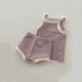 Baby Girl Solid Color Thin Style Pure Cotton Vest Combo Shorts 2 Pieces Sets Home Clothes (Size/Age: 90 (12-24M), Color: Purple)