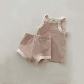Baby Girl Solid Color Thin Style Pure Cotton Vest Combo Shorts 2 Pieces Sets Home Clothes (Size/Age: 80 (9-12M), Color: Light Pink)