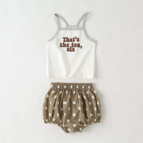 Baby Girl Slogan Pattern Sling Tops Combo Polka Dot Graphic Triangle Shorts 1 Pieces Sets (Size/Age: 100 (2-3Y), Color: White)