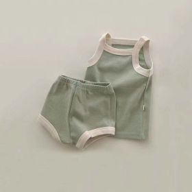 Baby Girl Solid Color Thin Style Pure Cotton Vest Combo Shorts 2 Pieces Sets Home Clothes (Size/Age: 100 (2-3Y), Color: Green)