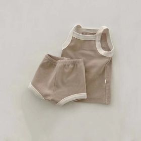 Baby Girl Solid Color Thin Style Pure Cotton Vest Combo Shorts 2 Pieces Sets Home Clothes (Size/Age: 90 (12-24M), Color: Khaki)