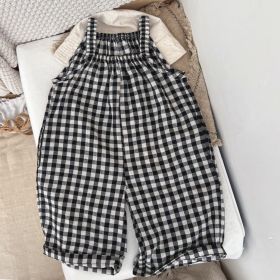 Baby Girl Plaid Pattern Sleeveless Strap Rompers In Spring (Size/Age: 80 (9-12M), Color: black)