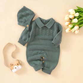 Baby Solid Color Crochet Knit Design Lapel Knit Jumpsuit (Size/Age: 59 (0-3M), Color: Green)