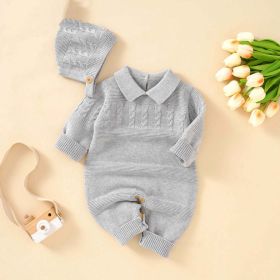 Baby Solid Color Crochet Knit Design Lapel Knit Jumpsuit (Size/Age: 66 (3-6M), Color: GREY)