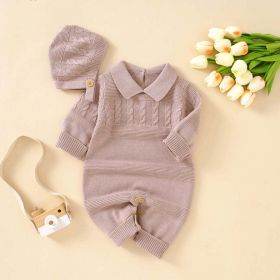 Baby Solid Color Crochet Knit Design Lapel Knit Jumpsuit (Size/Age: 66 (3-6M), Color: pink)