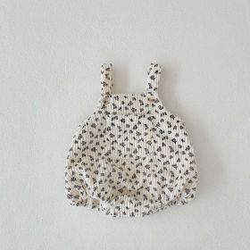 Baby Print Pattern Vintage Style Cute Strap Onesies (Size/Age: 66 (3-6M), Color: Apricot)