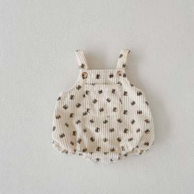 Baby Print Pattern Vintage Style Cute Strap Onesies (Size/Age: 80 (9-12M), Color: brown)